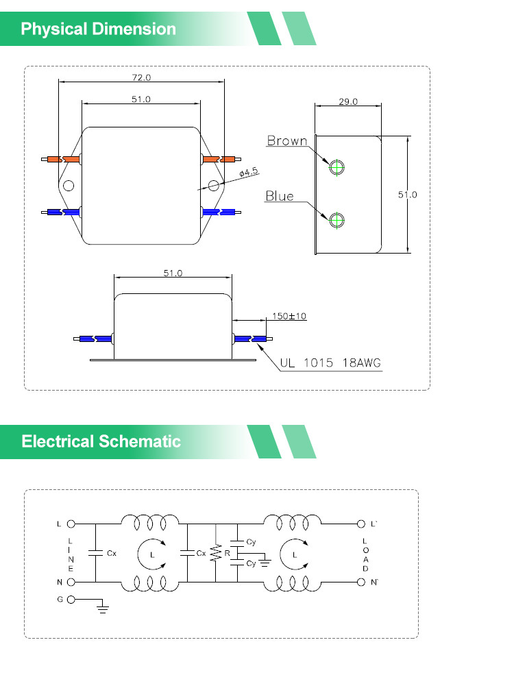 250V 10A D Series Single Phase Filter Dual Stage EMI Filter Wire Output Filter For Automotive