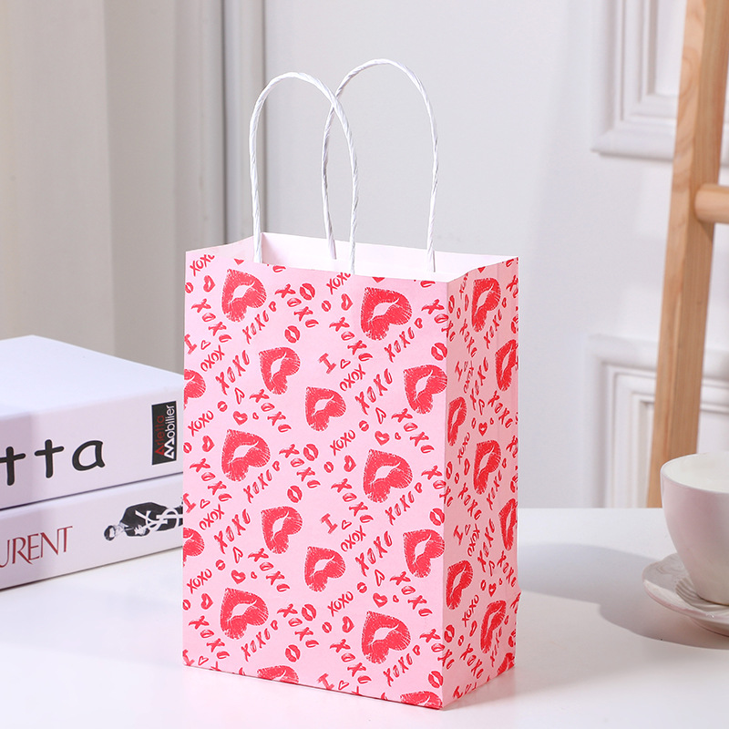 Valentine's Day Red Color Cmyk Gift Shopping Kraft Paper Bag Customized Custom Order