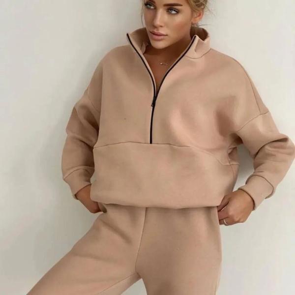 Fall Winter Women Plain Tracksuits Casual Two Piece Crop Top Hoodies and Pants