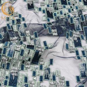 Wholesale Dark Green Beaded Bridal Lace Fabric Handmade Embroidery With Rhinestones from china suppliers