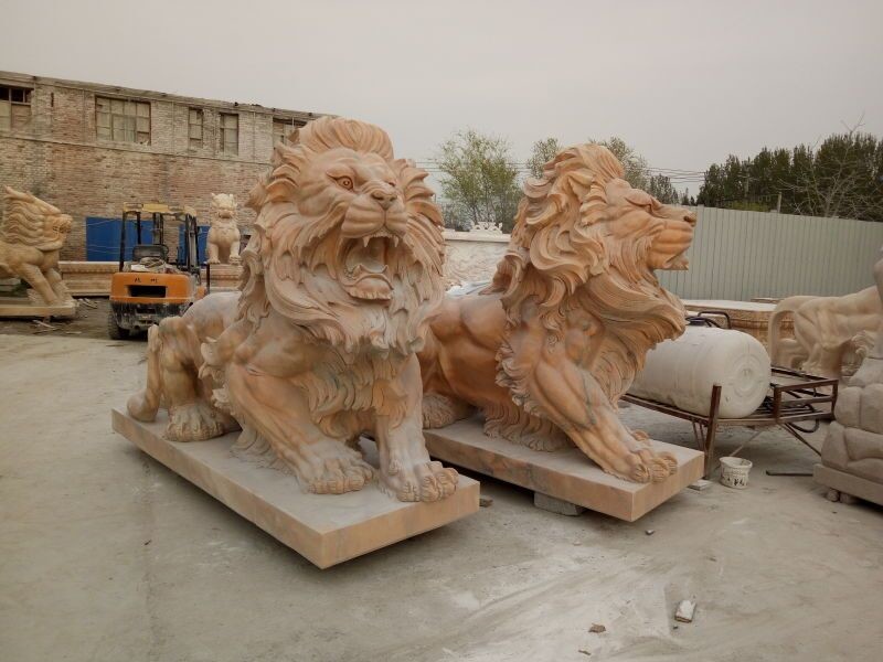 BSCI Life Size Driveway Marble Statue Of A Lion