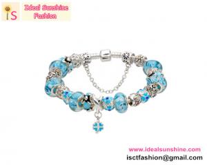 Wholesale fashion silver bracelet Blue Beads Four Leaf Pendant Charm Silver Bracelet from china suppliers
