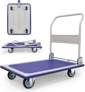 Wholesale Folding Steel Trolley Platform Handtruck Brake Heavy Industrial Flatbed Truck Logistics Warehouse Handling from china suppliers