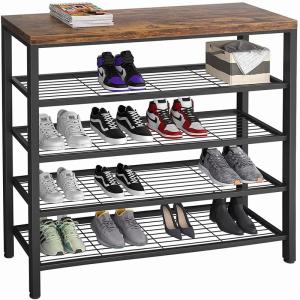 Wholesale Rustic Large 5 Tier Metal 18 Pair Shoe Rack Unit With Wood Board from china suppliers