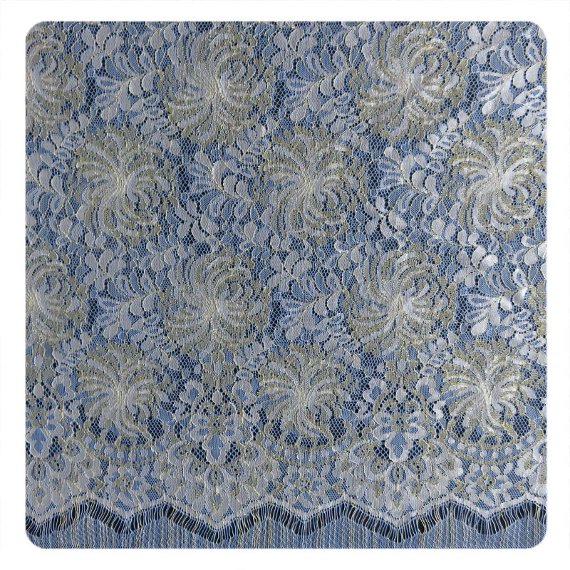 Fashion Gold Blue White Flower Floral Chantilly Guipure Lace Fabric