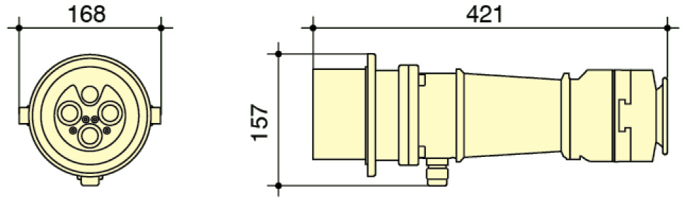 PowerSyntax Shore Power High Current Industrial Male Plug Straight Type 4P 350A 400V IP67 Part No. MB350A-AP-S