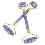 Blue Spots Sodalite Jasper Double Jade Roller For Dark Circles