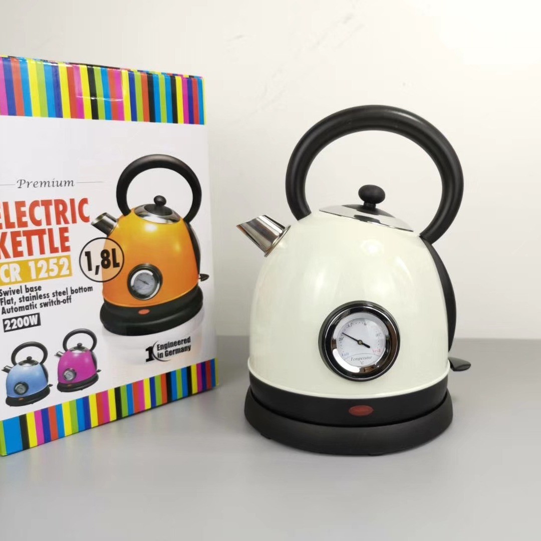 ROHS Stainless Steel Electric Kettle 1.8L Retro Thermometer Kettle