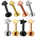 High quality gold plated star heart shaped lip labret stud piercing jewelry