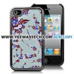 Plum Flower Patterned Electroplated Hard Case For iPhone 4S - Blue