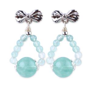 Wholesale Handmade Crystal Stone Earrings Green Flourite Gemstone Beaded Bow Charms Pendant Earrings from china suppliers