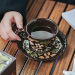 Eco Friendly Drinkware Ceramic Tea Cup Set Gift Box With Brown Porcelain Flower