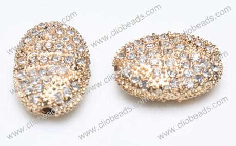 Light Golden Plated Crystal Pave Zinc Alloy Ovals Jewelry Beads Findings 13X18mm