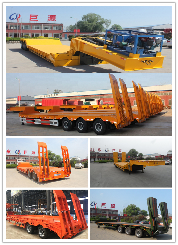 Max Payload 120 Tons Tri-axles Heavy Duty Lowbed Semi Trailer with Ramp and Side Walls