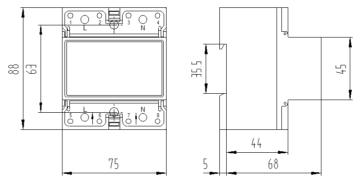 High DIN Rail Single Phase Two Wire Electronic Watt Power Energy Counter LCD 5+1 Digits Display