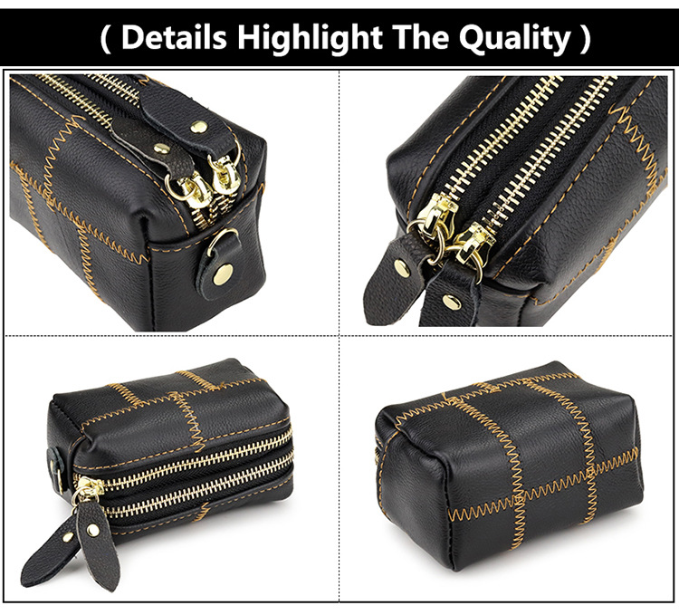 Zipper Hasp Closure Small Women's Genuine Leather Keychain Pouch with Creative Purse