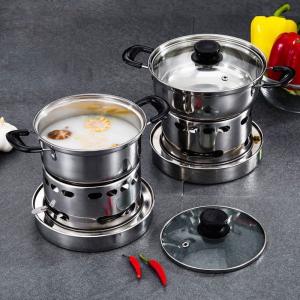 Wholesale Hot Selling Household Stainless Steel Ramen Soup Pot Portable Cooking Pot Spirit Cooker Alcohol Stove Small Hot Pot from china suppliers