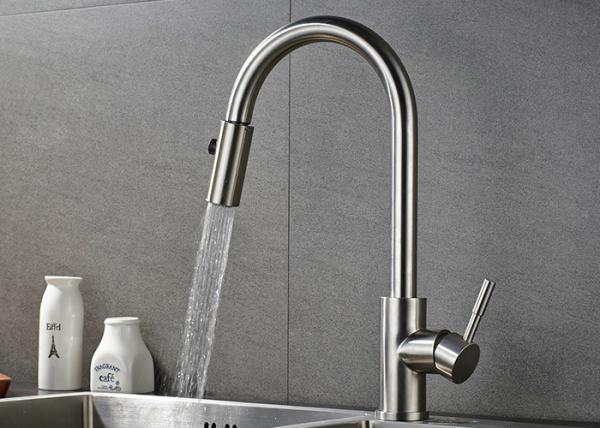Pull Down Flexible Brushed Nickel Kitchen Faucet 10 - 90 Degree Working Temp