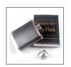 Wholesale New 6oz black leaher stainless steel sip wine pot hip flask from china suppliers