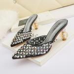 6111-1 Korean fashion pointed shallow mouth high heels sexy thin rhinestone
