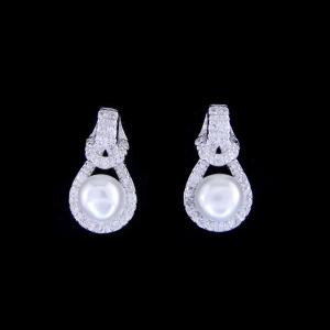 Wholesale Women White Gold Pearl Earrings 925 Silver Elegant Pearl Earrings Jewelry from china suppliers