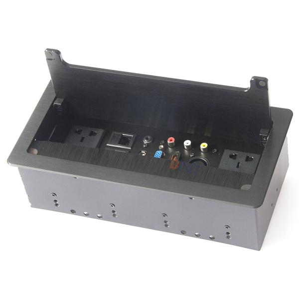 Aluminum alloy flip up brush office desk power socket box