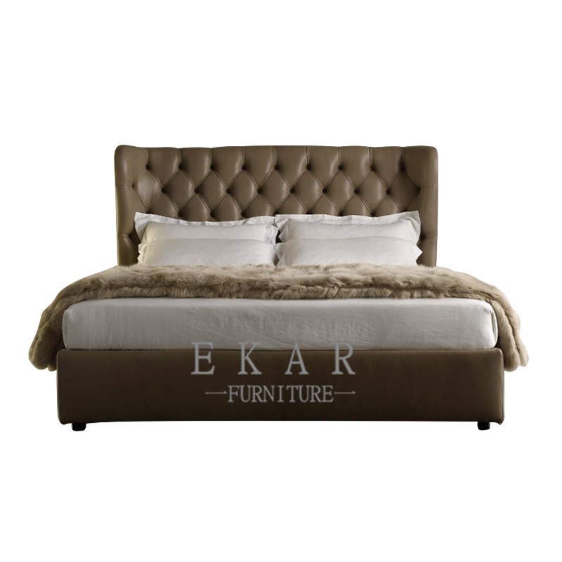 Simple Design Wooden Double Leather Bed Frame