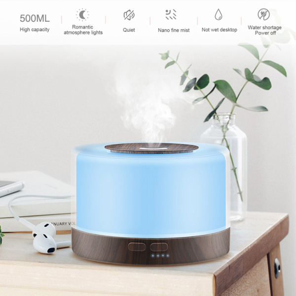 500ml Large Capacity Wood Grain Aromatherapy Essential Oil Diffuser Aroma Humidifier Scent Dispenser With Remote Control