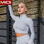 2020 Women Fitness Workout Solid Color Jacket Long Sleeve Turtle Neck Sports