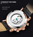 KINYUED oem waterproof custom logo leather fashion tourbillon skeleton wrist