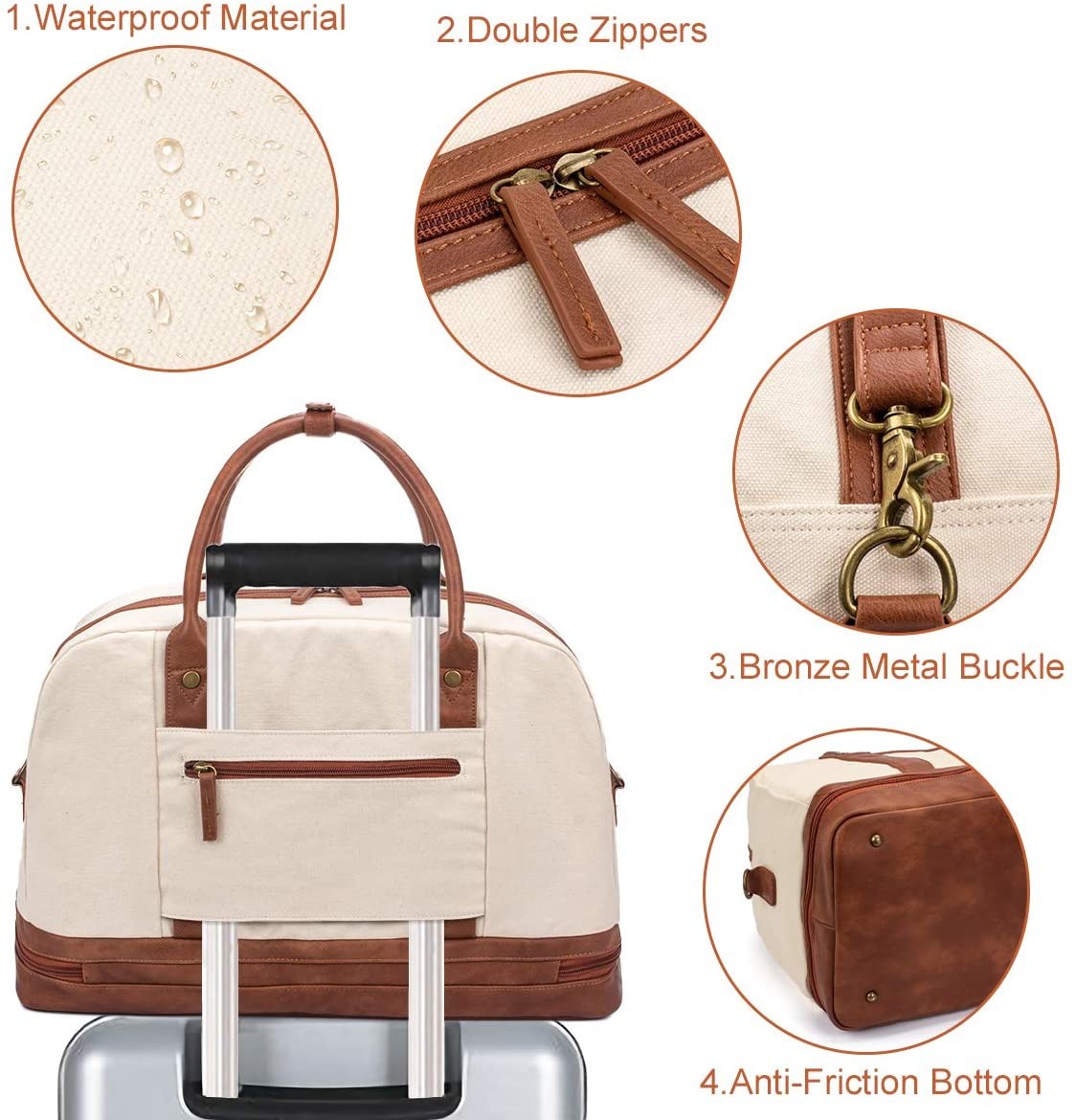 Tote Duffel Travel Bag Water Resistant With Shoe Compartment 46X20X31CM