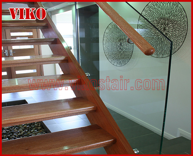 Double Steel Plate Staircase VK60S Tread beech ,Railing tempered glass, Handrail b eech Stringer,carbon