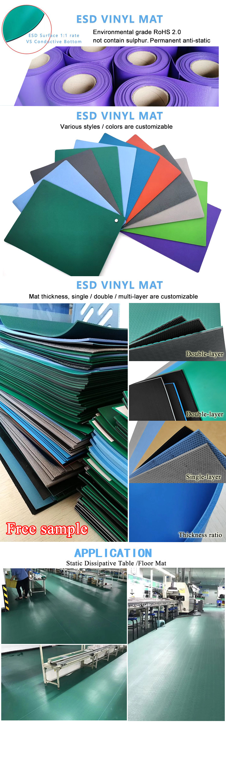 Green Color PVC Flame Resistant Mat Antistatic Floor Mat For Workshop