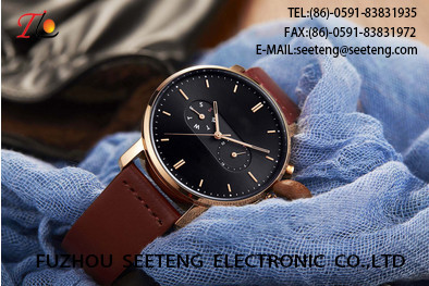 wholesale Pu watch Round dial alloy case quartz watch delicate fashion watch concise style dark brown pu strap