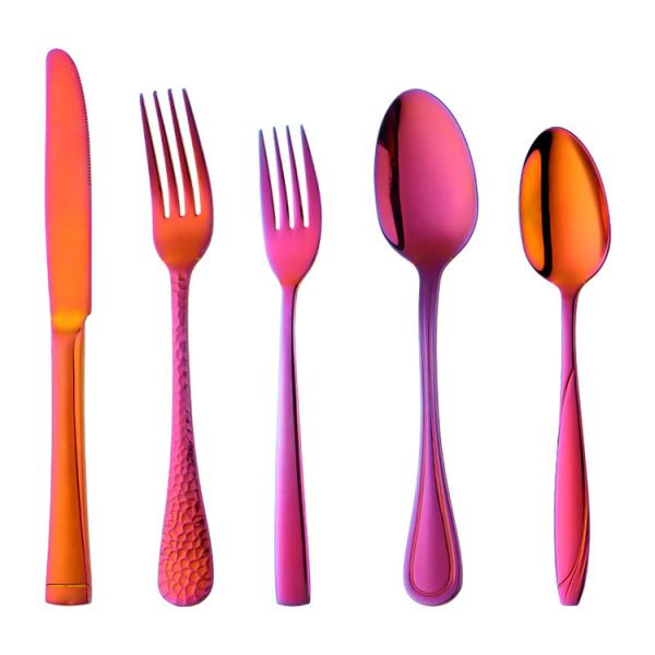 Dishwasher Safe 5 Piece Kitchen Flatware Sets FDA Rainbow Stainless Steel