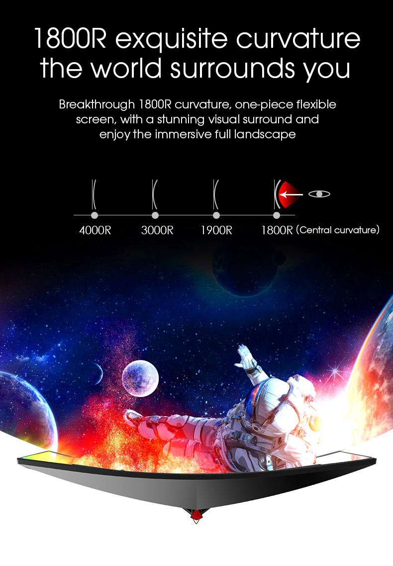 1800R 30 Inch Ultrawide Curved Monitor High Definition 8 Bit 2560x1080 Frameless