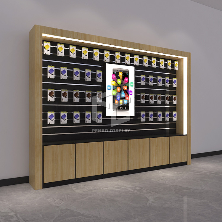 1500mm Long Cell Phone Display Showcase T4 LED 2400mm Width Mobile Phone Display Cabinet