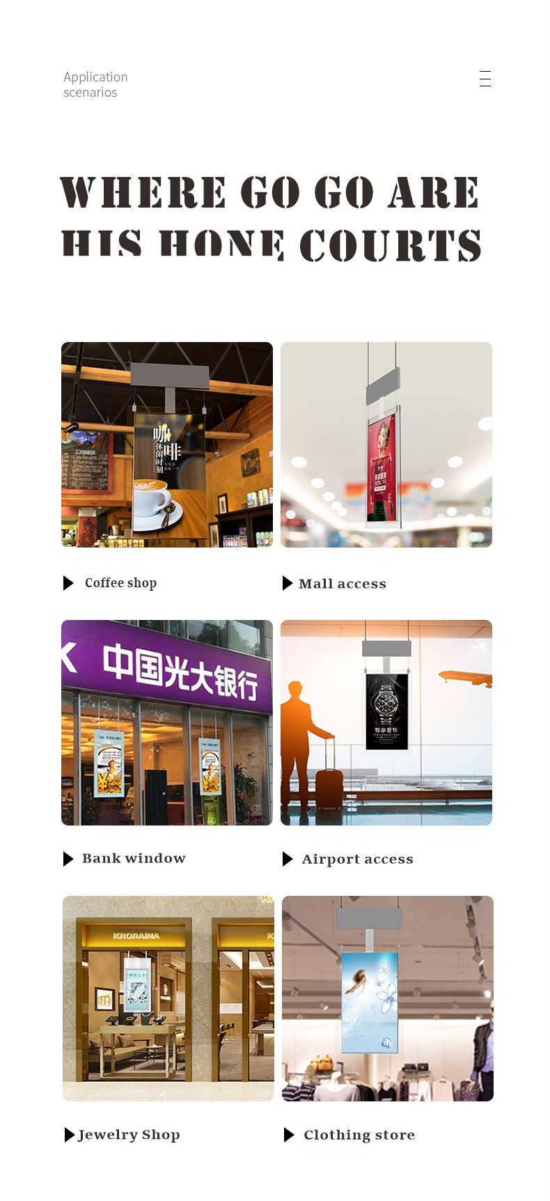 Indoors Double Sided Hanging Digital Signage 16.7M 8ms 2G DDR3 ROM