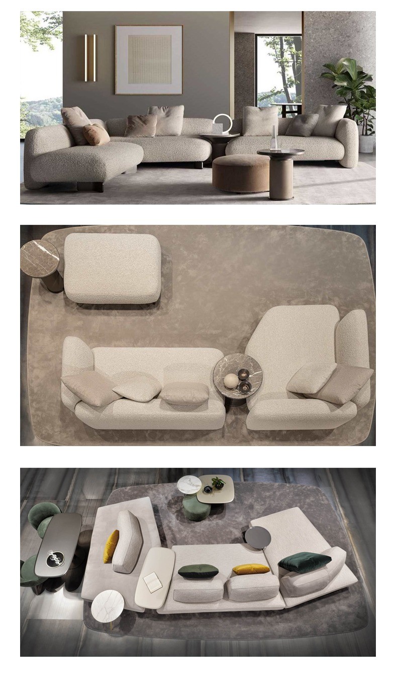 Modern Sofa Cream Style Casual Lobby Reception Sofa Set Cotton Fabric