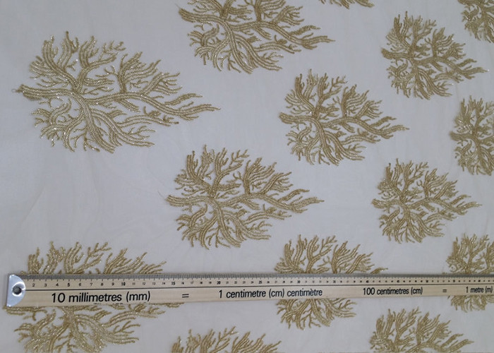 Embroidered Tree Gold Sequin Lace Fabric By The Yard For Wedding Bridal Evening Dress