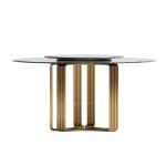 Luxury Round Dining Room Tables With Faux Marble Top Metal Base Brushed Gold