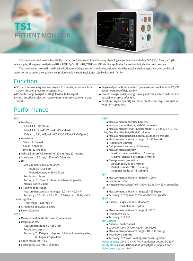 Touch Screen Multi Parameter Patient Monitor Hospital ICU Patient Monitor