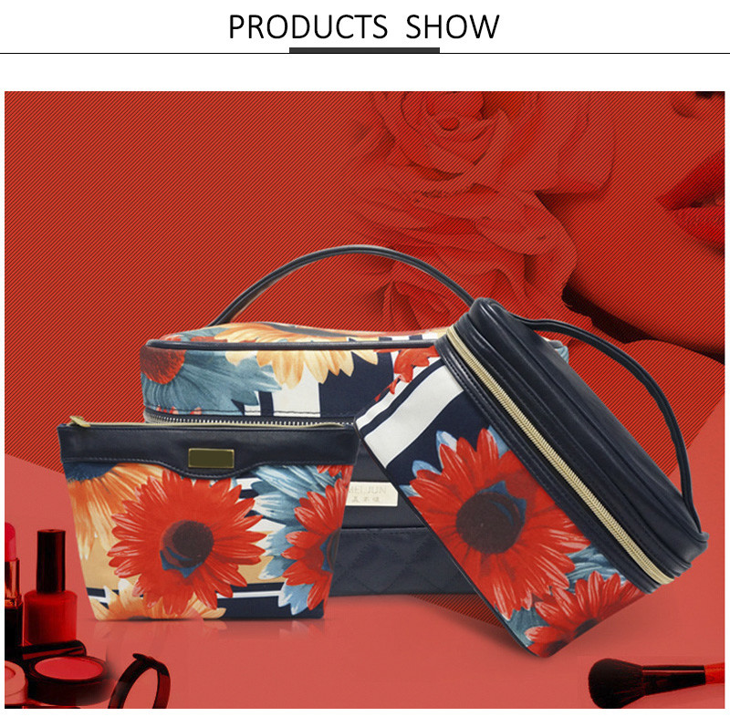 Custom PU Leather Women Travel Cosmetic Bag Set