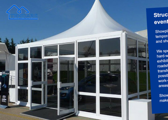 Fireproof/Windproof Outdoor Strong Aluminum High Peak Glass Wall Tent Pagoda Tent For Sale