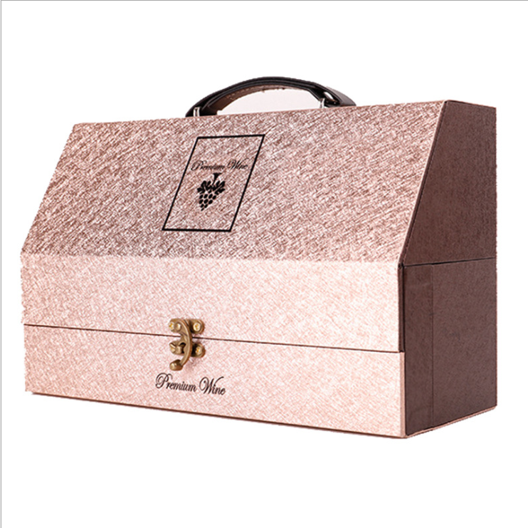 2 Bottle Custom Wine Boxes Cardboard Three - Dimensional Cut Beautiful Corner Design