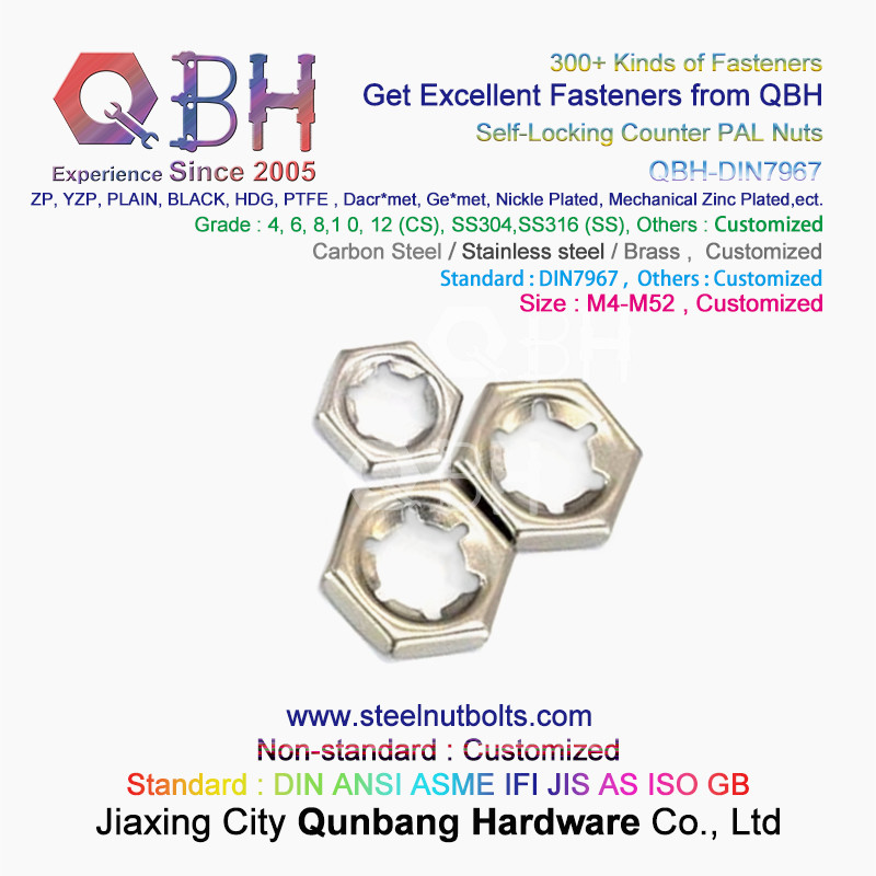 QBH DIN 7967 M4 To M52 Black 6 Locking Teeth Carbon Steel / Stainless Steel Self Lock Counter Nuts / Pallnut