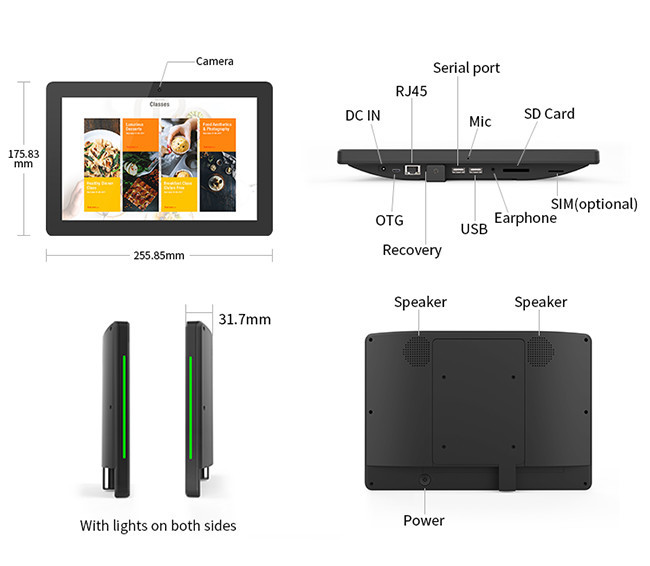 Customizable 10.1 Inch IPS LCD Display Android POE Tablet Wall Mount With LED Light