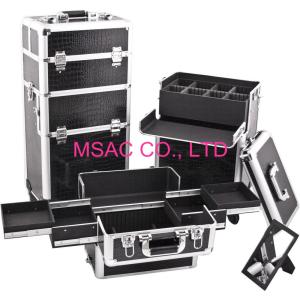 Wholesale Black Leather Pro Makeup Case Rolling Makeup Cosmetic Organizer from china suppliers