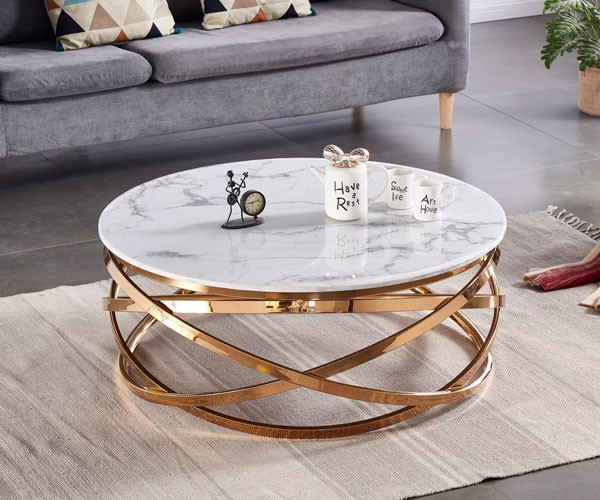 Smart Style Luxury Coffee Table Stainless Steel Frame Marble Top For Living Room