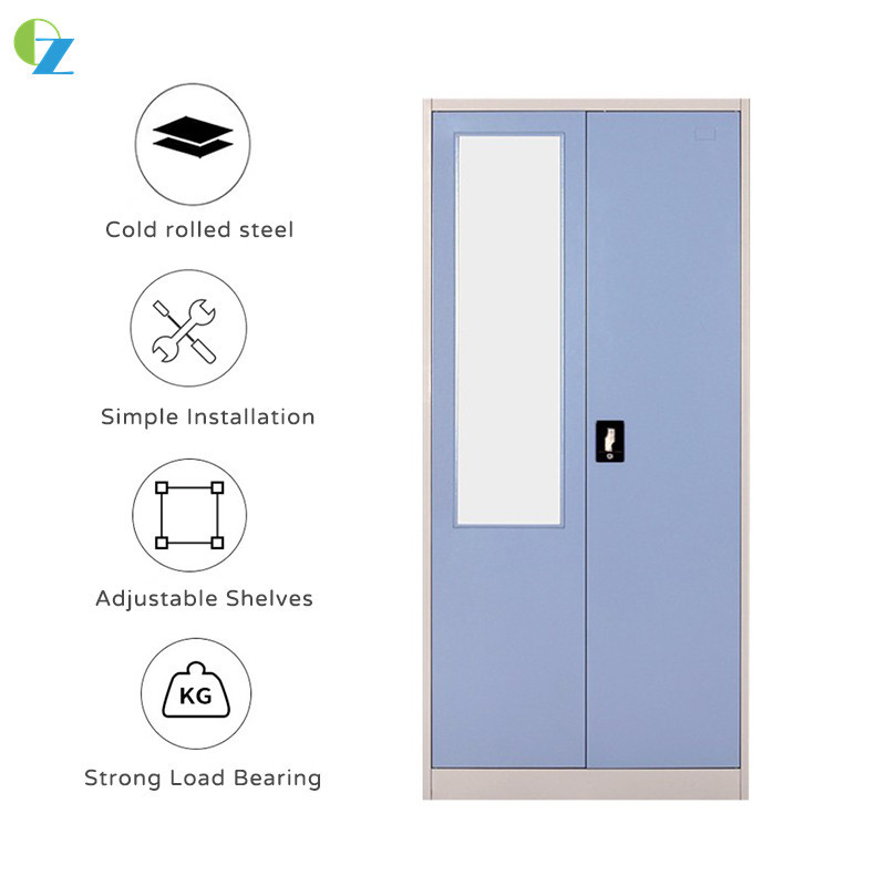 2 Swing Door Steel 0.5Mm Office Filing Cabinet KD Structure With Mirror